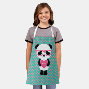 Cute Panda with Pink Glasses Apron