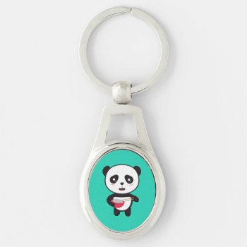 Cute Panda With Rice Bowl Keychain by i_love_cotton at Zazzle