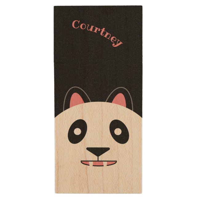 Cute Panda Wood Flash Drive (Front Vertical)