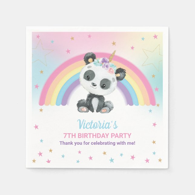 Cute Pandacorn Panda Birthday Party Rainbow Napkins (Front)