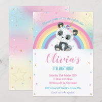Cute Pandacorn Panda Rainbow Birthday Party