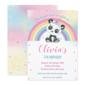 Cute Pandacorn Panda Rainbow Birthday Party  Invitation