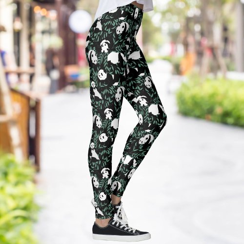 Cute Pandas and Leaves Leggings