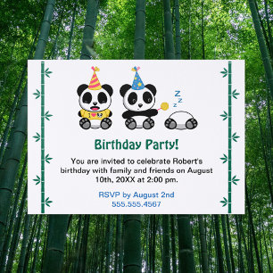 Cute Pandas Bamboo Birthday Party Invitition Letterpress Photo Cards