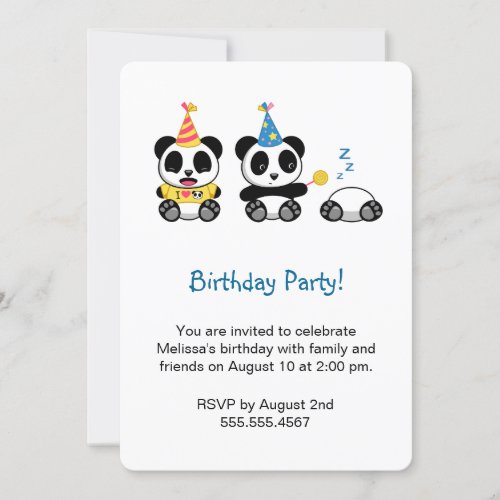 Cute Pandas Birthday Party Invitation