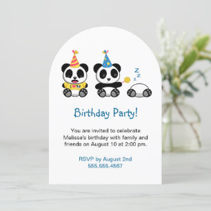 Cute Pandas Birthday Party Invitation