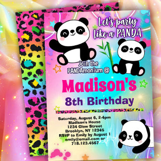 Cute Pandas Birthday Party Invitation