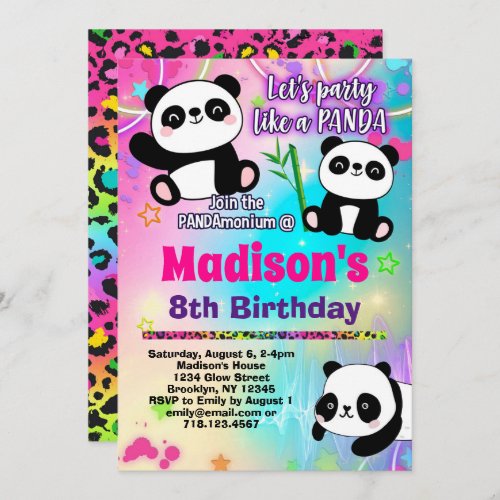 Cute Pandas Birthday Party Invitation
