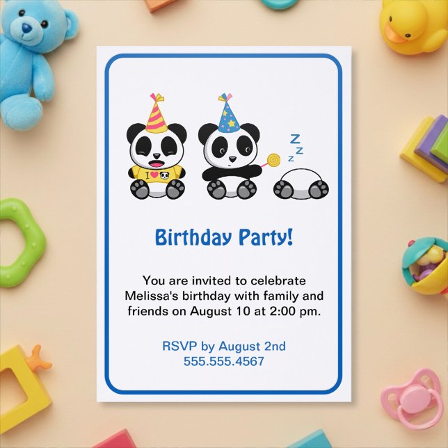 Cute Pandas Birthday Party Letterpress Photo Cards (Creator Uploaded)