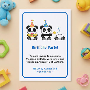 Cute Pandas Birthday Party Letterpress Photo Cards