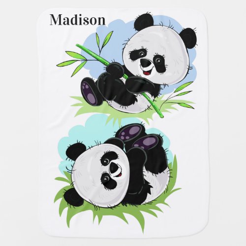 Cute Pandas custom name baby blanket