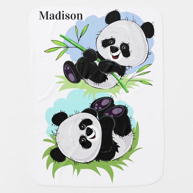 Cute Pandas custom name baby blanket (Front)