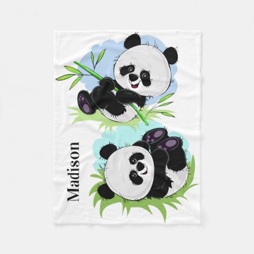 Cute Pandas custom name fleece blankets