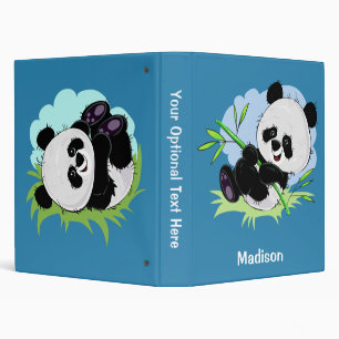 Cute Pandas custom name, text & color binder