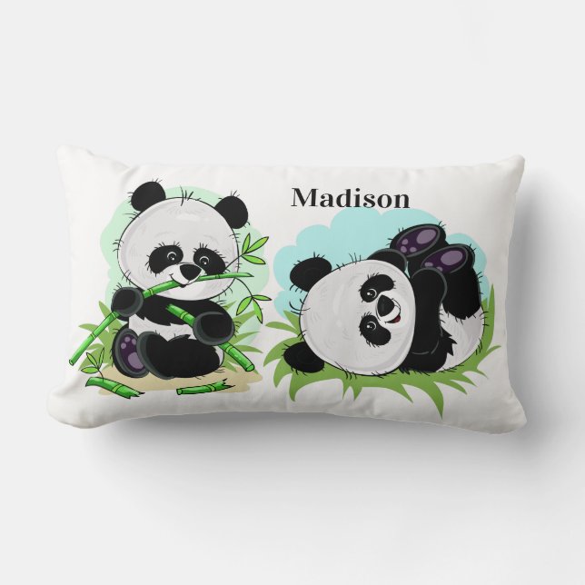 Cute Pandas custom name throw pillows (Front)
