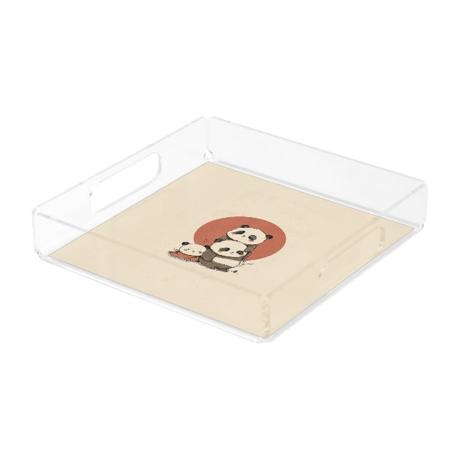 Cute Pandas Design Acrylic Tray (Angled)