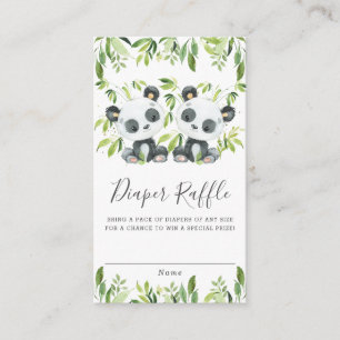 Cute Pandas Greenery Twin Boys Twins Diaper Raffle Enclosure Card