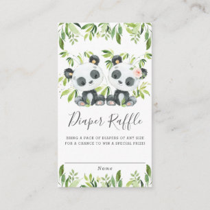 Cute Pandas Greenery Twins Boy Girl Diaper Raffle Enclosure Card