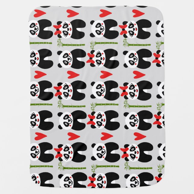 Cute Pandas Hearts: Children's Pattern Baby Blanket (Front)