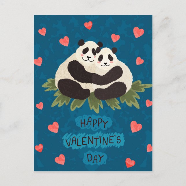 Cute Pandas Valentine's Day Postcard (Front)