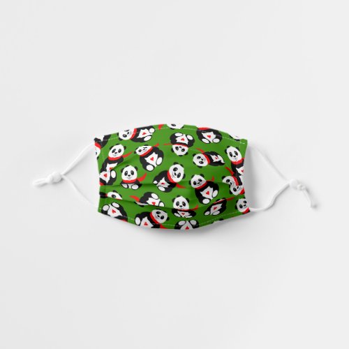 Cute Pandas with British Bowler Hats  Red Scarves Kids Cloth Face Mask