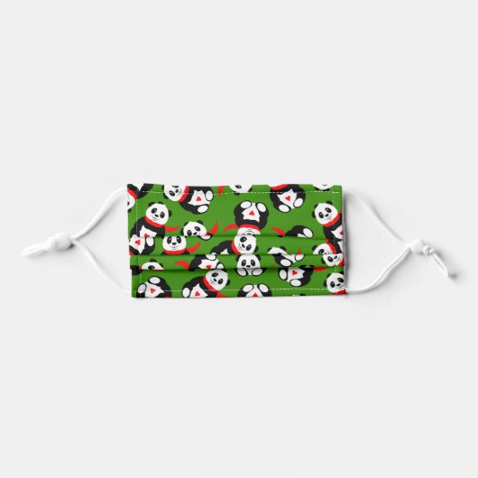 Cute Pandas with British Bowler Hats & Red Scarves Kids' Cloth Face Mask (Front, Folded)
