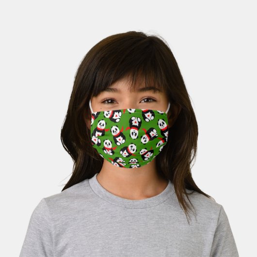 Cute Pandas with British Bowler Hats & Red Scarves Kids' Cloth Face Mask (Worn)