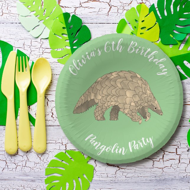 Cute Pangolin 6th Birthday Party Green Paper Bowls (Cute pangolin 6th birthday party custom green paper plate )
