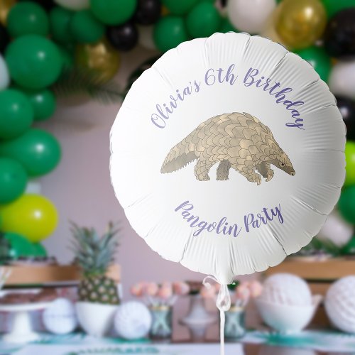 Cute Pangolin Animal Art 6th Birthday Party Balloon