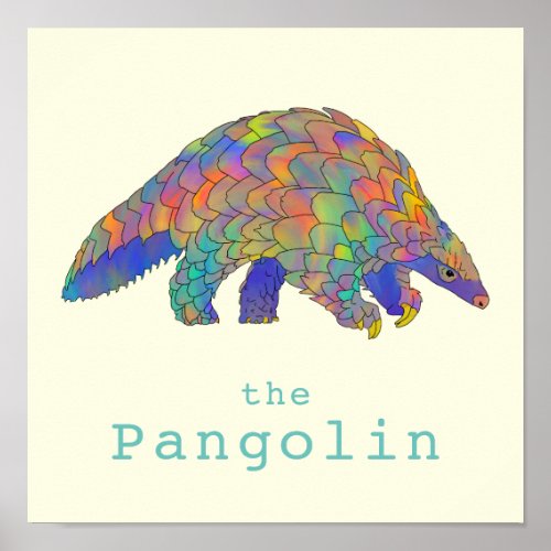 Cute pangolin colorful animal art poster