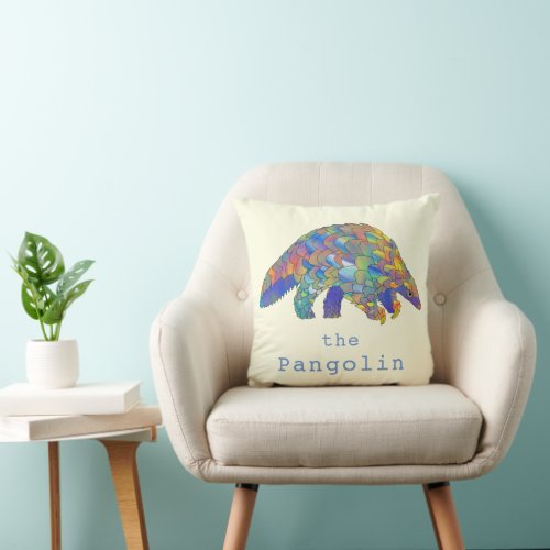Cute pangolin colorful illustration  throw pillow