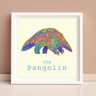 Cute pangolin colorful Watercolor animal art Poster