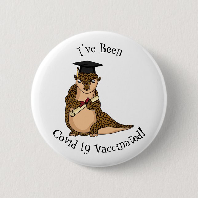 Cute pangolin graduating cartoon button (Front)