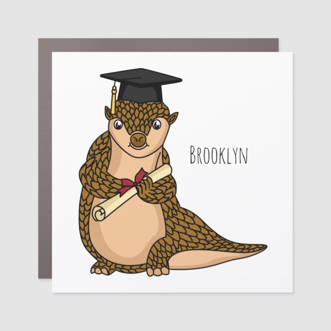 Cute pangolin graduating cartoon car magnet (Front)