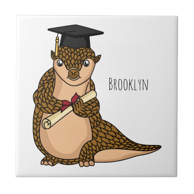 Cute pangolin graduating cartoon ceramic tile (Front)