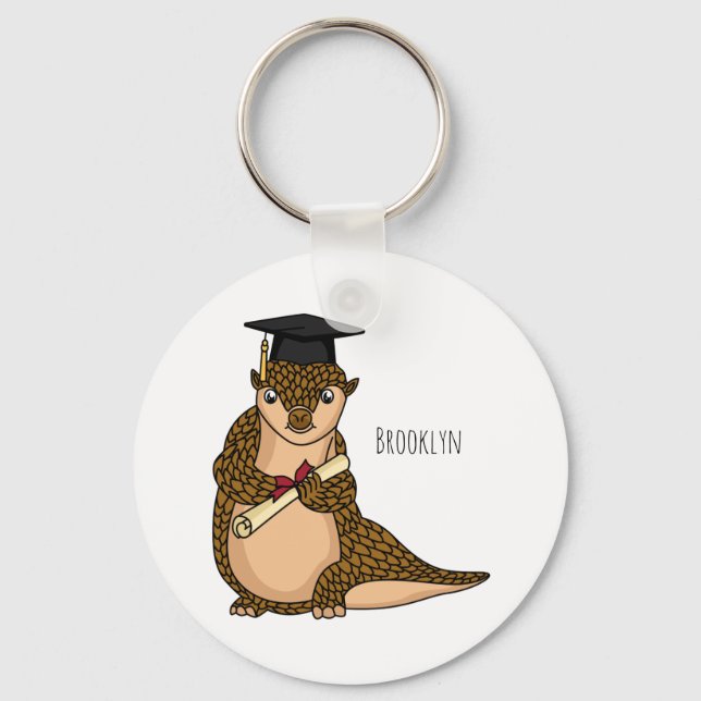 Cute pangolin graduating cartoon keychain (Front)