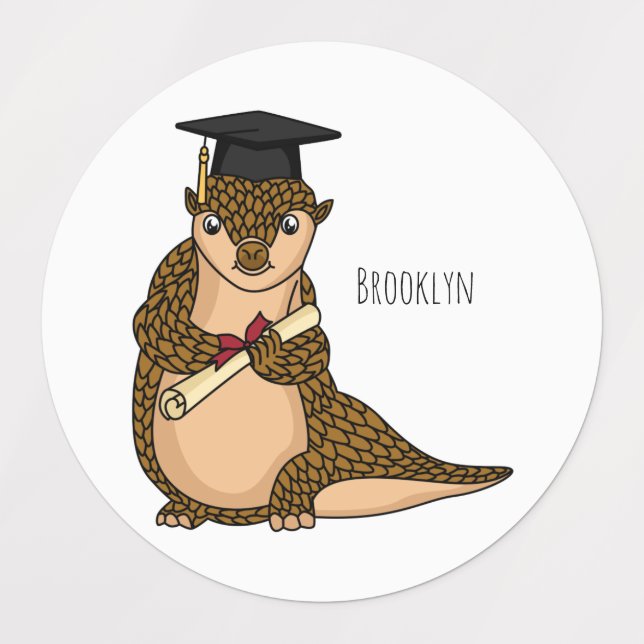 Cute pangolin graduating cartoon  labels (Design 1)