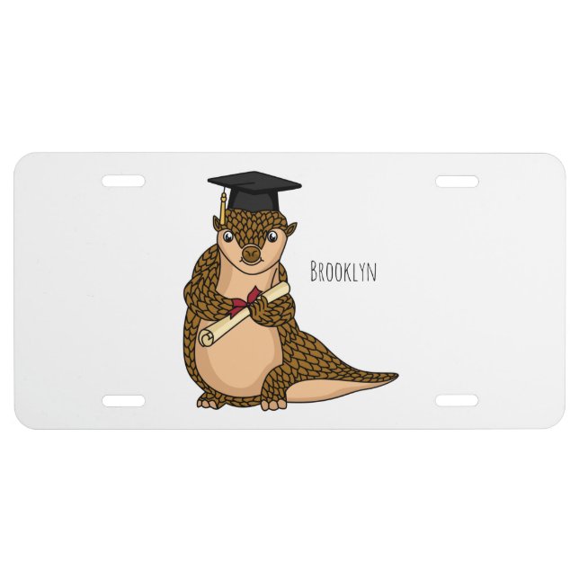 Cute pangolin graduating cartoon license plate (Front)