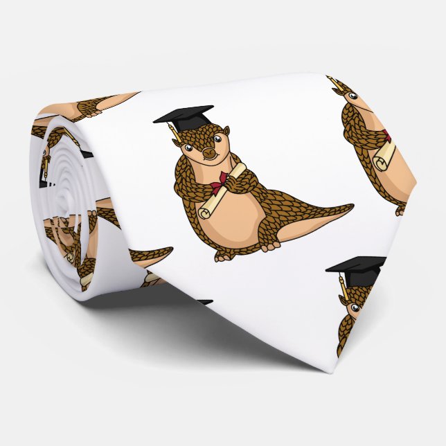 Cute pangolin graduating cartoon neck tie (Rolled)