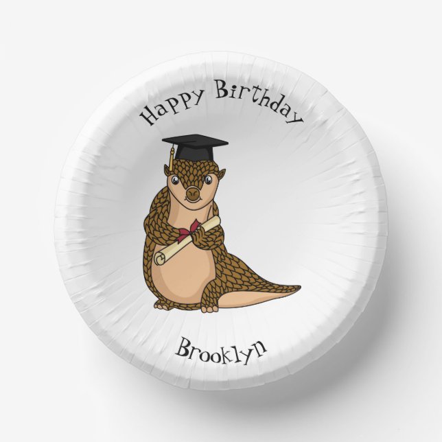 Cute pangolin graduating cartoon  paper bowls (Front)