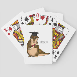 Cute pangolin graduating cartoon poker cards