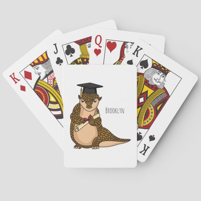 Cute pangolin graduating cartoon poker cards (Back)