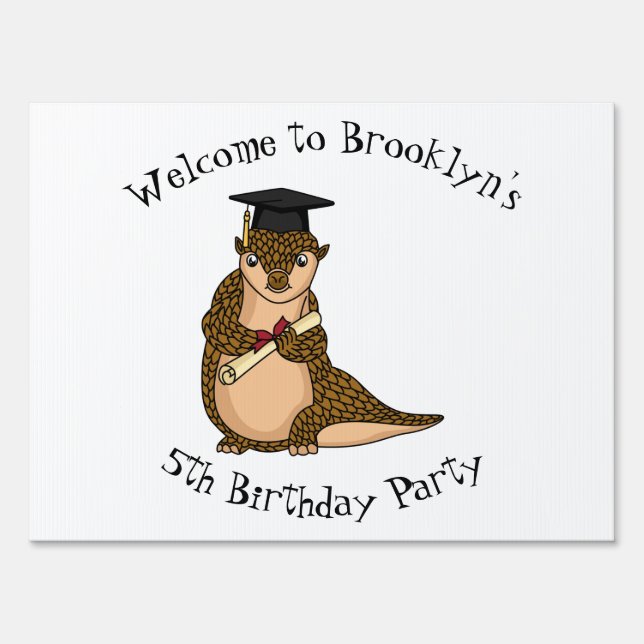 Cute pangolin graduating cartoon sign (Front)