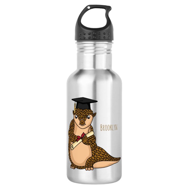 Cute pangolin graduating cartoon  stainless steel water bottle (Front)
