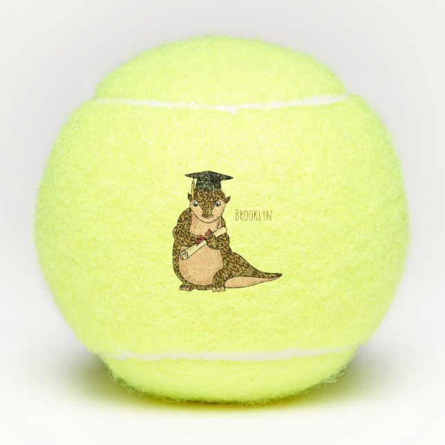 Cute pangolin graduating cartoon tennis balls (Front)