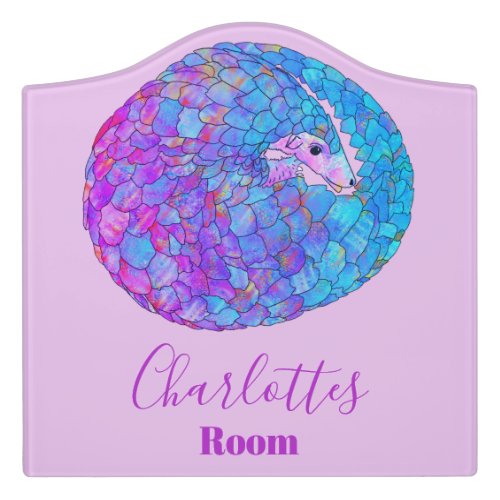 Cute Pangolin Personalized Pink Door Sign