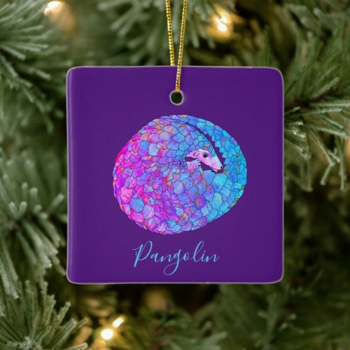 Cute Pangolin purple Ceramic Ornament