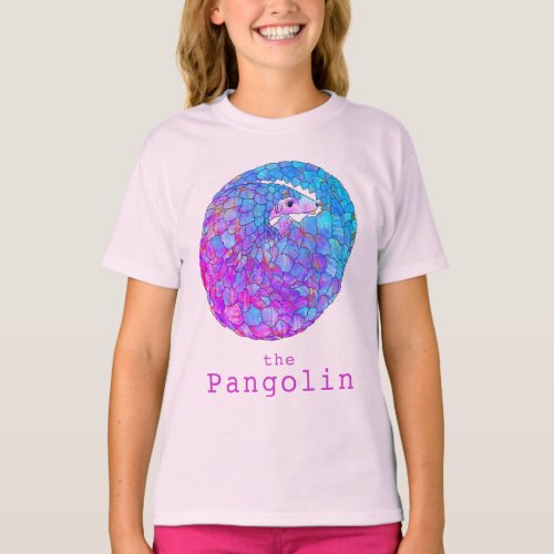 Cute Pangolin Rolled Up Pink T_Shirt
