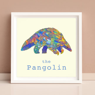 Cute Pangolin Watercolor Colorful Animal Art Poster