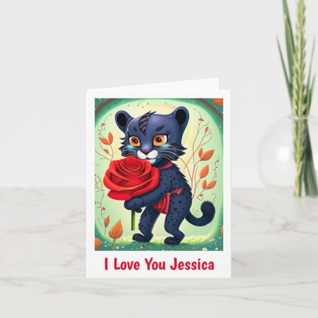 Cute Panther I Love You Personalized Name Card (Front)